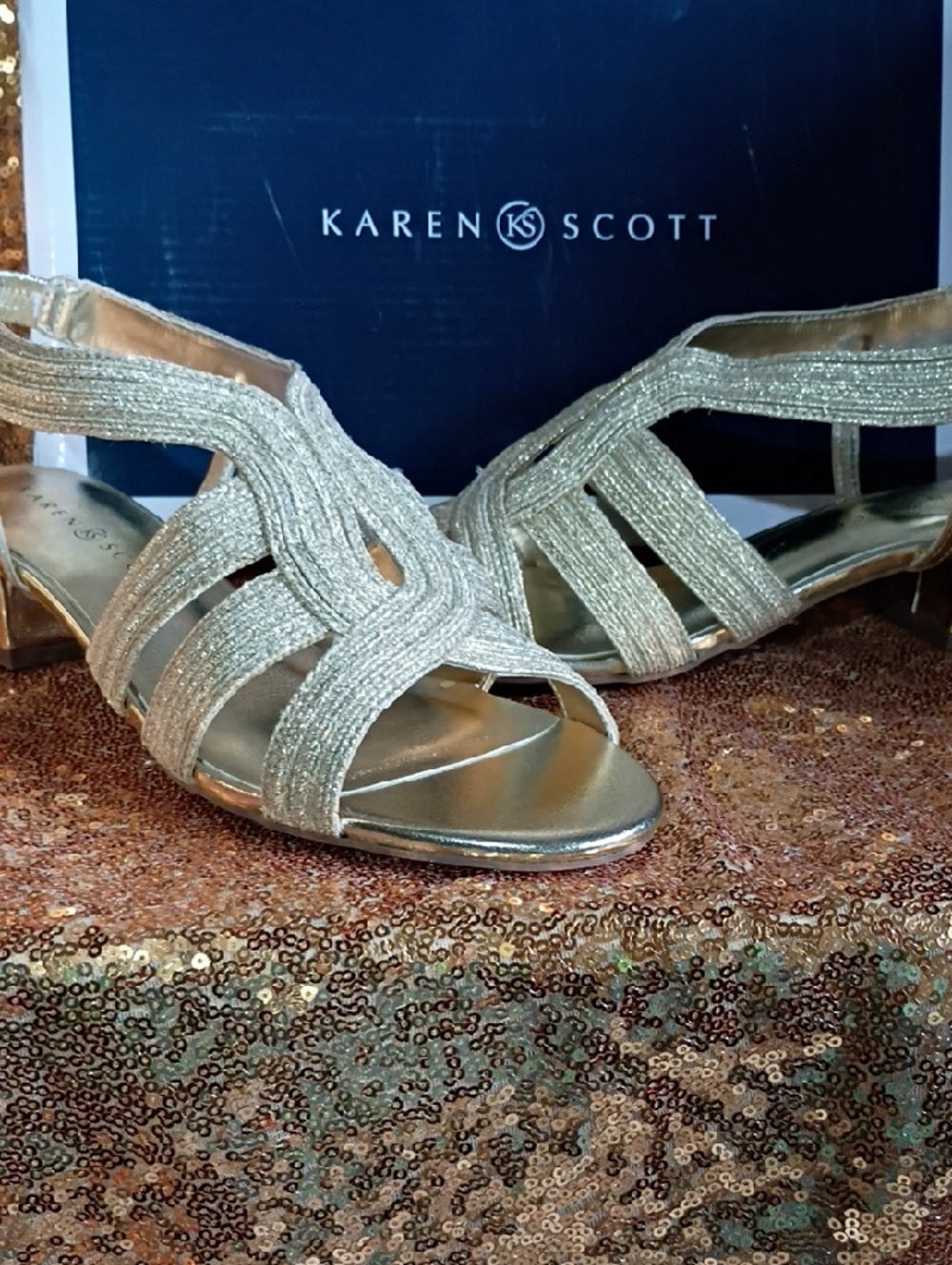 Karen Scott Metallic Gold Braided Strappy Sandals